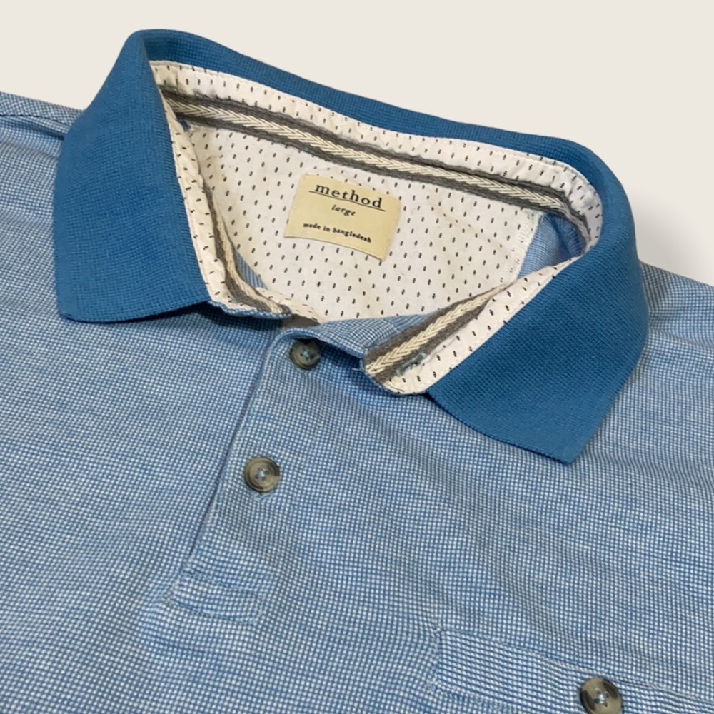 Method Mens Short Sleeve Blue & White Short Sleeve Polo Shirt Large